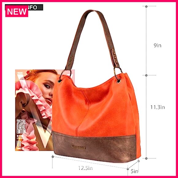Large Vegan Leather Hobo Shoulder Bag with Back Pocket and Zipper